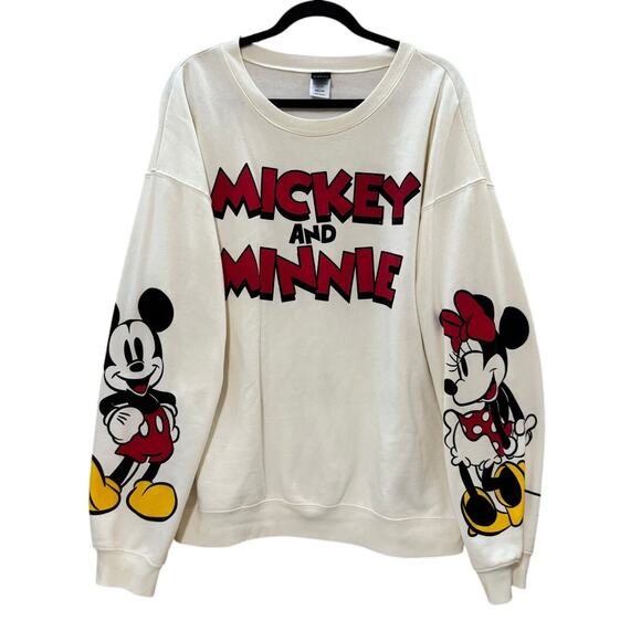 Disney Mickey & Minnie Mouse Graphic Sweatshirt White Crewneck XXL Unisex - Picture 1 of 8
